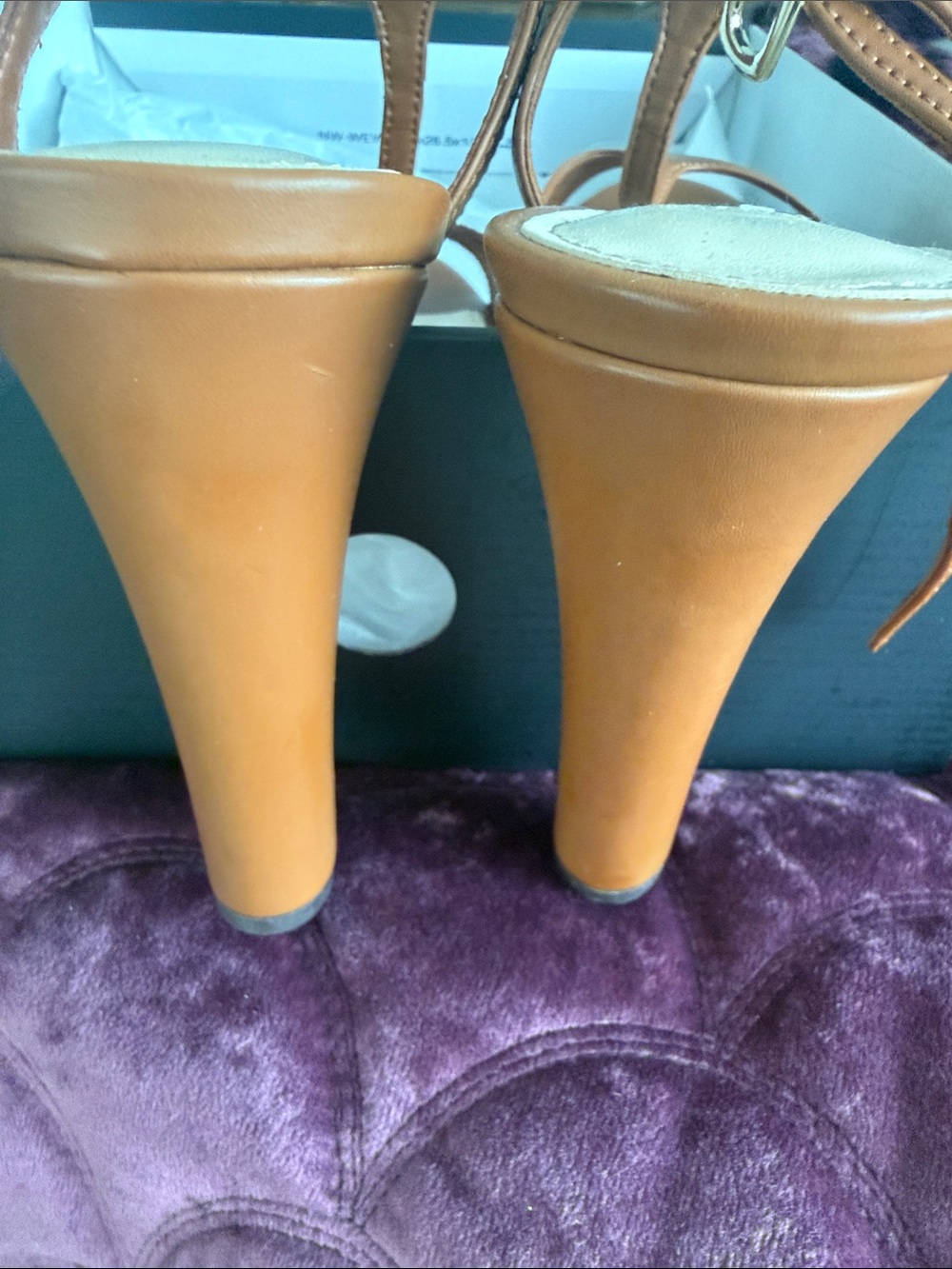 Nine West Cognac Brown Platform Block Heel Sandals - Picture 10 of 11